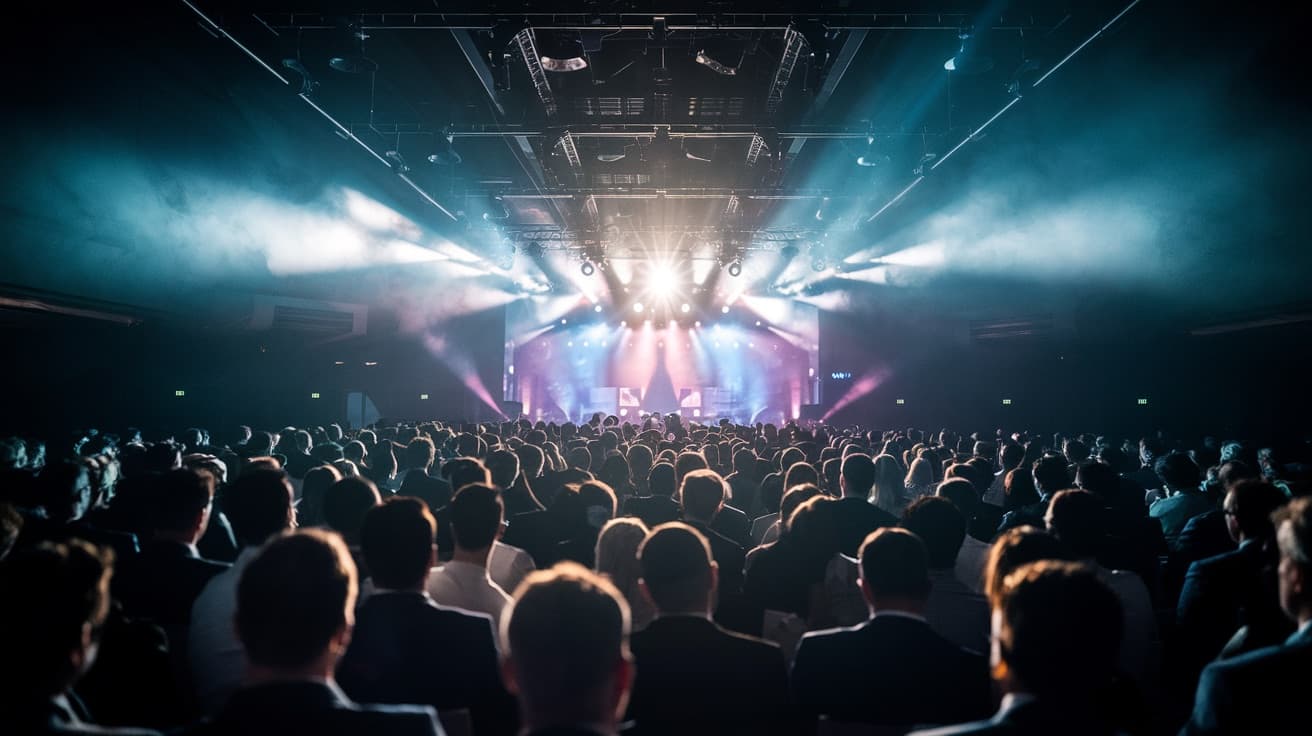 A packed business summit facing the stage