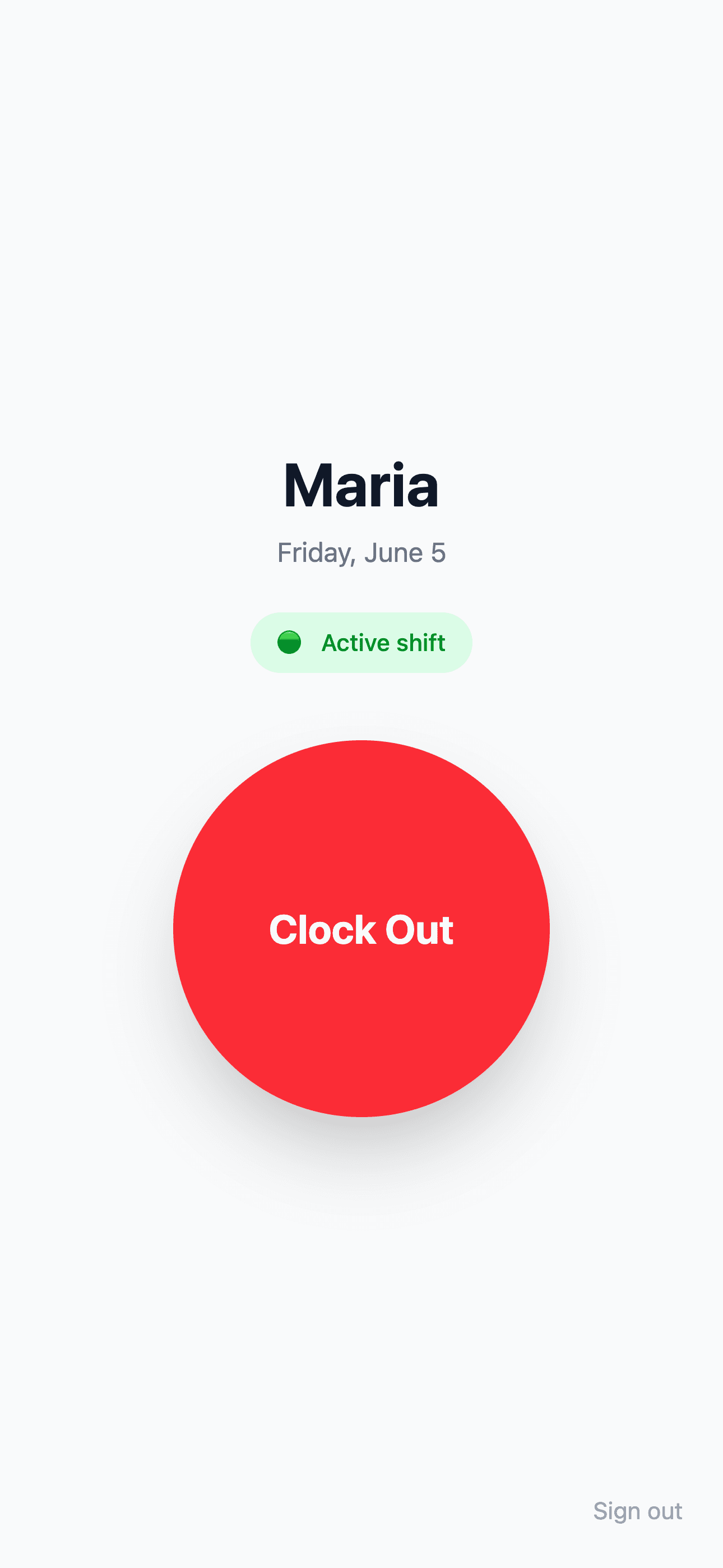 Clock-out — the day's hours, done